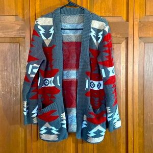 WINTER/HOLIDAY AZTEC DESIGN SWEATER~MEDIUM~OPEN FRONT